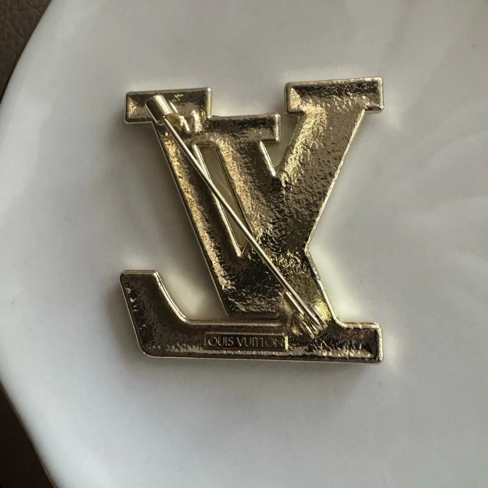 Gold and White Crystal Logo Brooch- - Picture 2 of 2